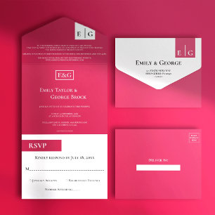 Elegant Modern Viva Magenta Monogram Wedding All In One Invitation