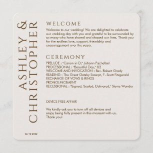 Elegant Modern Walnut Brown Wedding Programme