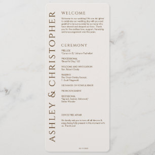 Elegant Modern Walnut Brown Wedding Programme