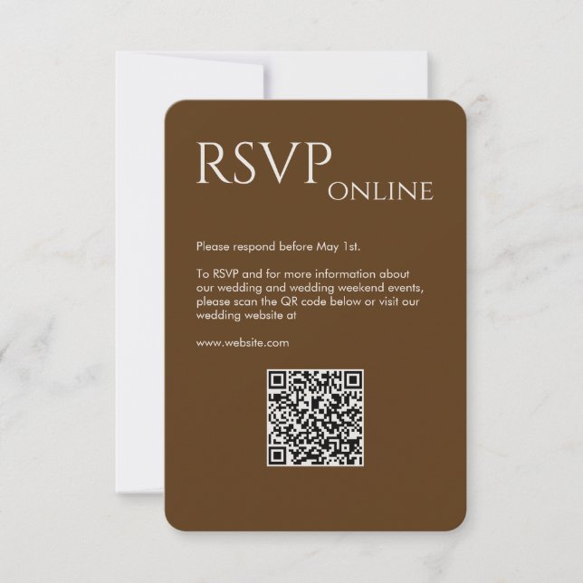 Elegant Modern Walnut Brown Wedding RSVP Card (Front)