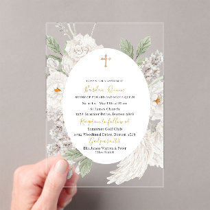 Elegant Modern Watercolor  Angel Baptism Acrylic Invitations