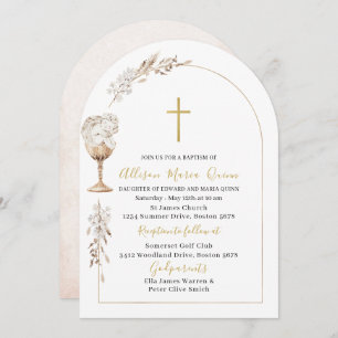 Elegant Modern Watercolor Beige Angel Baptism Invitation