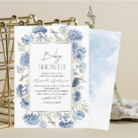 Elegant Modern Watercolor Blue Flowers Baby Showe