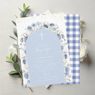 Elegant Modern Watercolor Blue Flowers Baptism Invitation