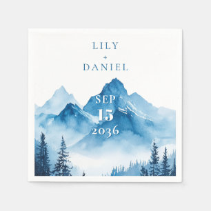 Elegant Modern Watercolor Blue Mountains Wedding Napkin