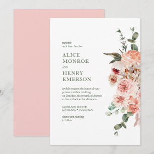 Elegant Modern Watercolor Blush Pink Roses Wedding Invitation