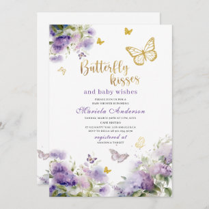Elegant Modern Watercolor Butterfly kisses Baby S Invitation