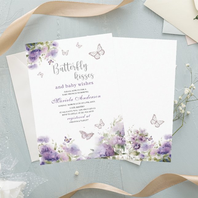Elegant Modern  Watercolor Butterfly kisses Baby S Invitation (Creator Uploaded)