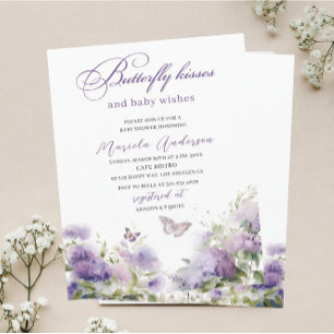 Elegant Modern  Watercolor Butterfly kisses Baby S Invitation