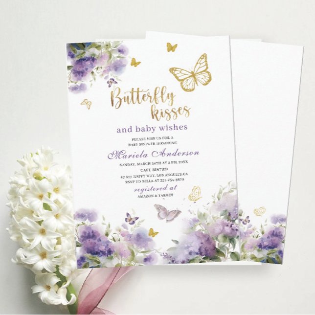 Elegant Modern  Watercolor Butterfly kisses Baby S Invitation (Creator Uploaded)