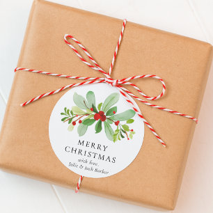 Elegant Modern Watercolor Christmas Botanical Classic Round Sticker