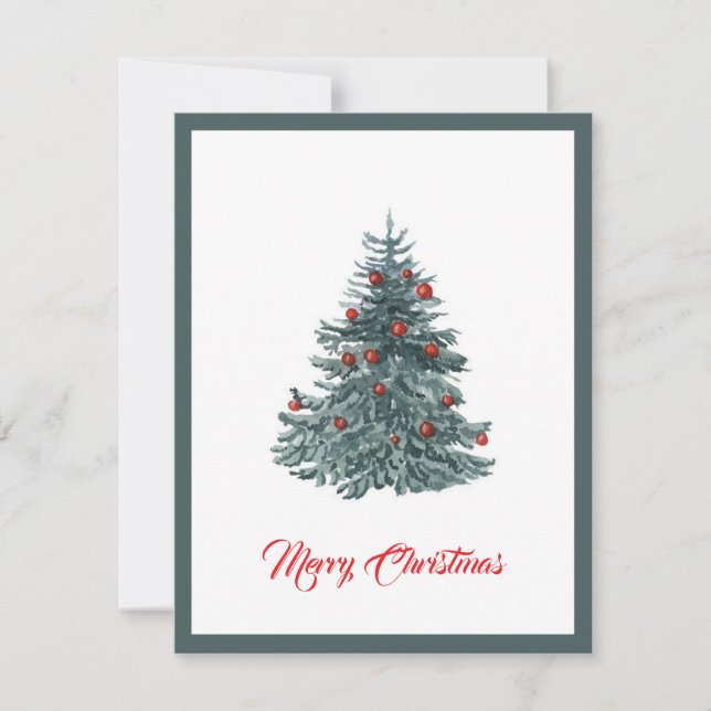Elegant Modern Watercolor Christmas Tree Holiday Card (Front)