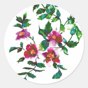 Elegant modern watercolor dark pink wildflowers classic round sticker