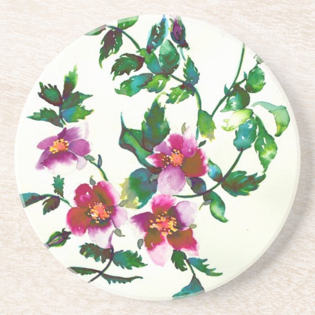 Elegant modern watercolor dark pink wildflowers coaster (Front)