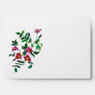 Elegant modern watercolor dark pink wildflowers envelopes