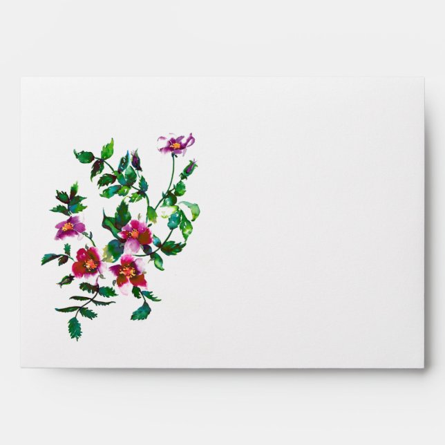 Elegant modern watercolor dark pink wildflowers envelopes (Front)