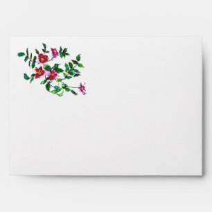 Elegant modern watercolor dark pink wildflowers envelopes