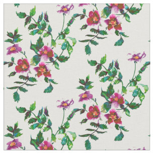 Elegant modern watercolor dark pink wildflowers fabric