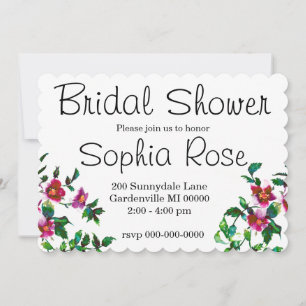 Elegant modern watercolor dark pink wildflowers invitation
