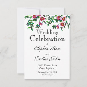 Elegant modern watercolor dark pink wildflowers invitation