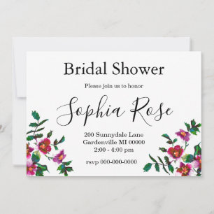 Elegant modern watercolor dark pink wildflowers invitation