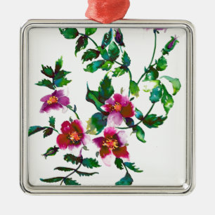 Elegant modern watercolor dark pink wildflowers metal tree decoration