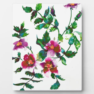 Elegant modern watercolor dark pink wildflowers plaque
