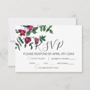 Elegant modern watercolor dark pink wildflowers RSVP card