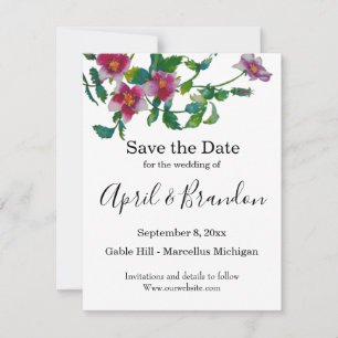 Elegant modern watercolor dark pink wildflowers save the date