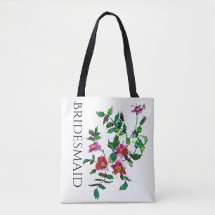 Elegant modern watercolor dark pink wildflowers tote bag