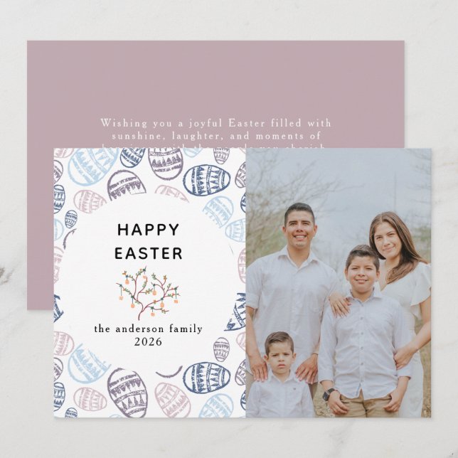 Elegant Modern Watercolor Eggs Happy Easter Photo Holiday Card (Front/Back)