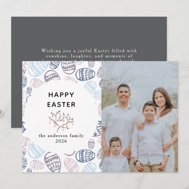 Elegant Modern Watercolor Eggs Happy Easter Photo Holiday Card (Front/Back)