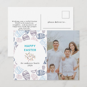 Elegant Modern Watercolor Eggs Happy Easter Photo Holiday Postcard