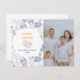 Elegant Modern Watercolor Eggs Happy Easter Photo Holiday Postcard
