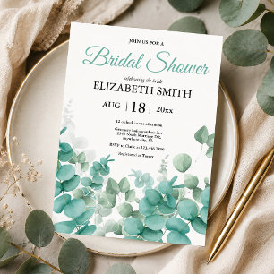 Elegant Modern Watercolor Eucalyptus Bridal Shower Invitation