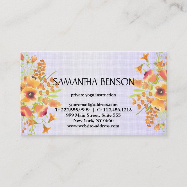 Elegant modern Watercolor floral illustration yoga Business Card (Front)