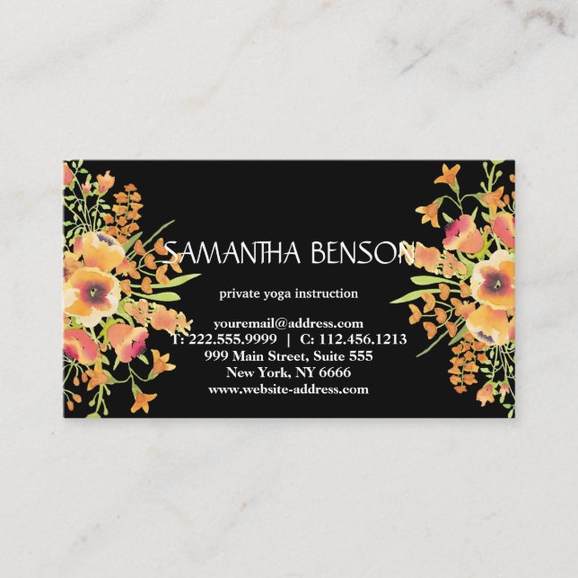 Elegant modern Watercolor floral illustration yoga Business Card (Front)
