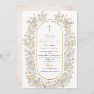 Elegant Modern Watercolor Flowers Baptism Invitation