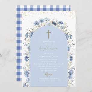 Elegant Modern Watercolor Flowers Baptism Invitation