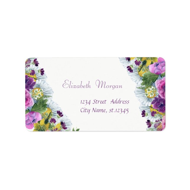 Elegant Modern  Watercolor  Flowers, Chic Label (Front)