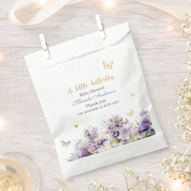 Elegant Modern Watercolor Gold Butterfly Kisses Ba Favour Bags (Clipped)