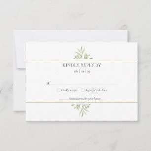 Elegant Modern Watercolor Greenery Foliage RSVP Card