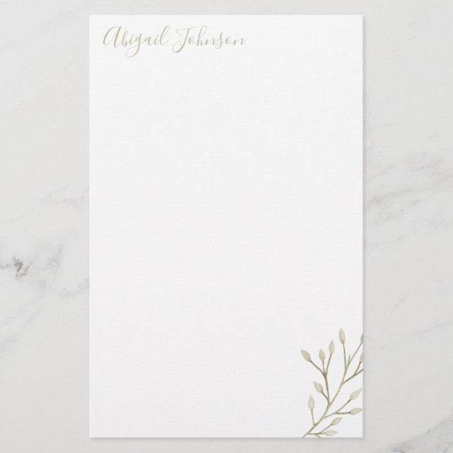 Elegant Modern Watercolor Greenery Stationery (Front)