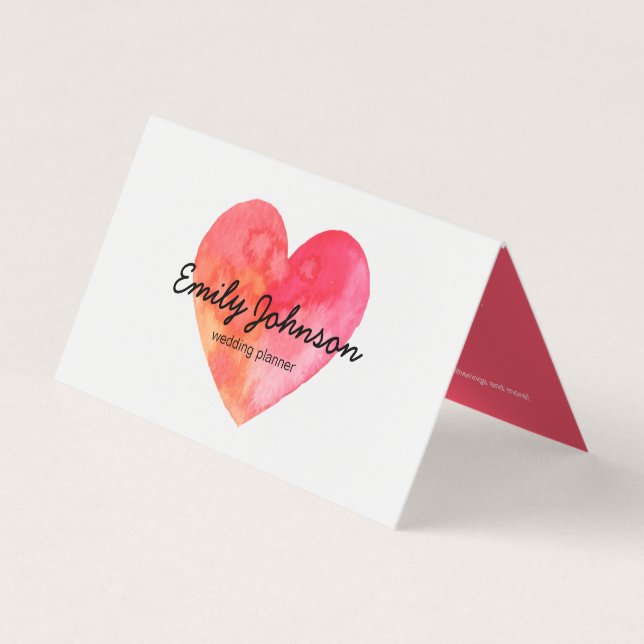 Elegant modern watercolor heart business card (Front)