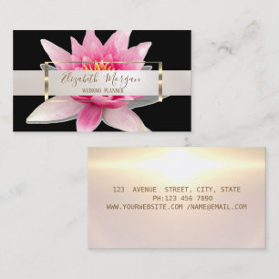 Elegant Modern Watercolor Lotus Gold Frame Black Business Card