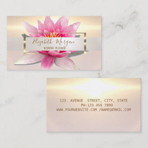 Elegant Modern Watercolor Lotus Gold Frame Business Card