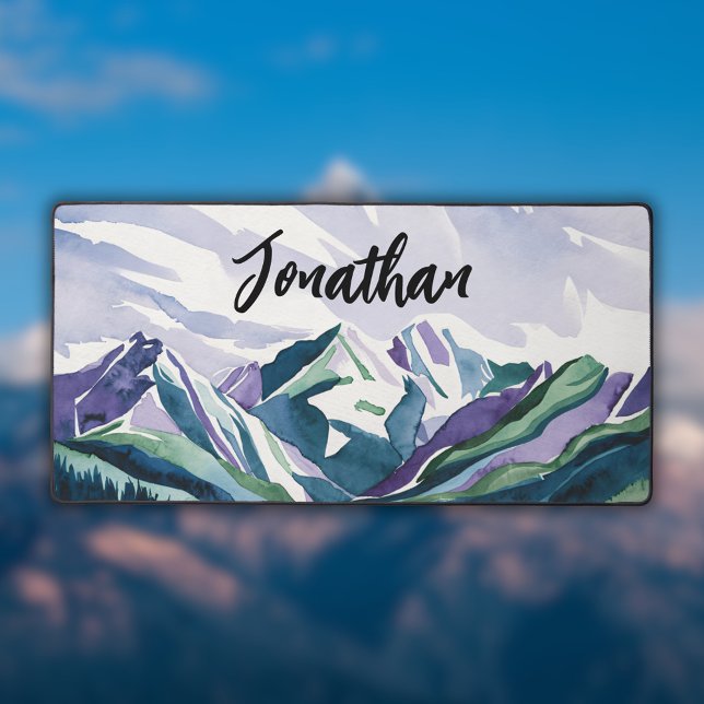 Elegant Modern Watercolor Mountains Landscape Desk Mat (Creator Uploaded)