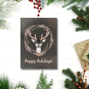 Elegant Modern Watercolor Non Photo Deer Christmas Holiday Card