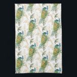 Elegant Modern Watercolor Peacock Floral Pattern Tea Towel<br><div class="desc">This stunning design feature a beautiful peacock sitting in tropical foliage. The background has various gold illustrations of peacocks on a white background #peacock #bird #animal #nature #tropical #kitchentowels #teatowels #towels #kitchen #dining #home #decor #homedecor #interior #interiors #design #designer #gift #gifts</div>