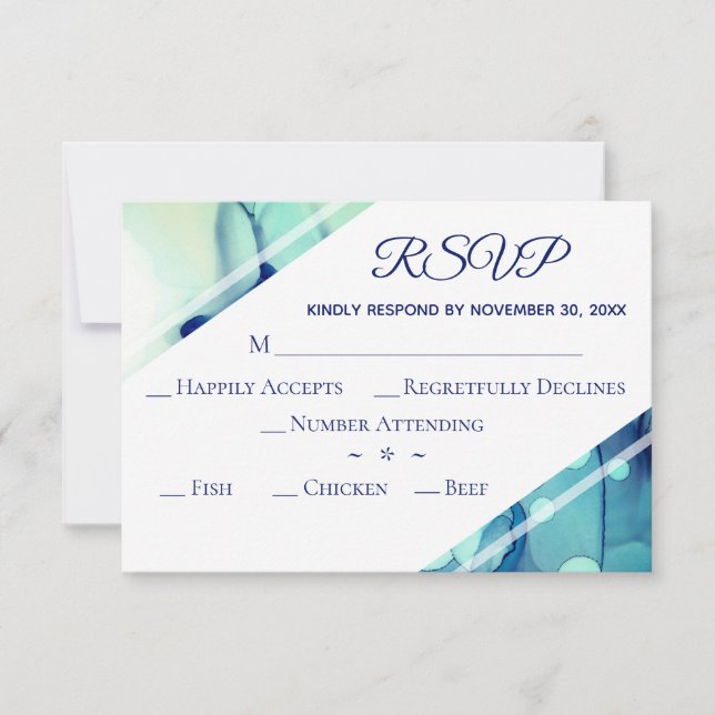 *~* Elegant Modern Watercolor Teal RSVP Wedding Card (Front)